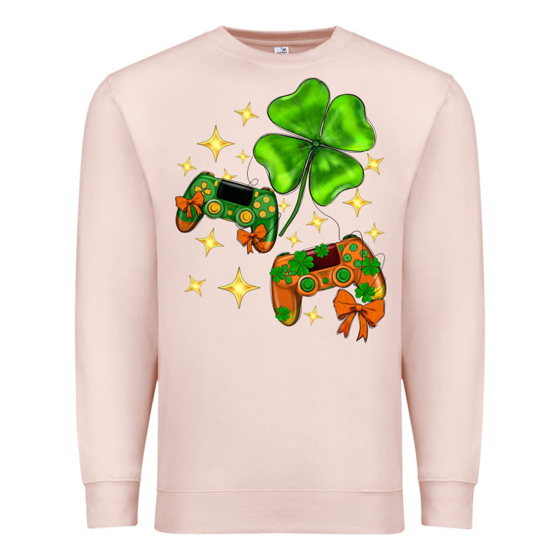 St. Patrick's Day With Game Control And Clover Premium Sweatshirt by Neo Western | Teevron