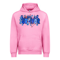 Fuchsia Pink I am a survivor Colon Cancer blue ribbon Urban Hoodie - NancyCooperArtShop