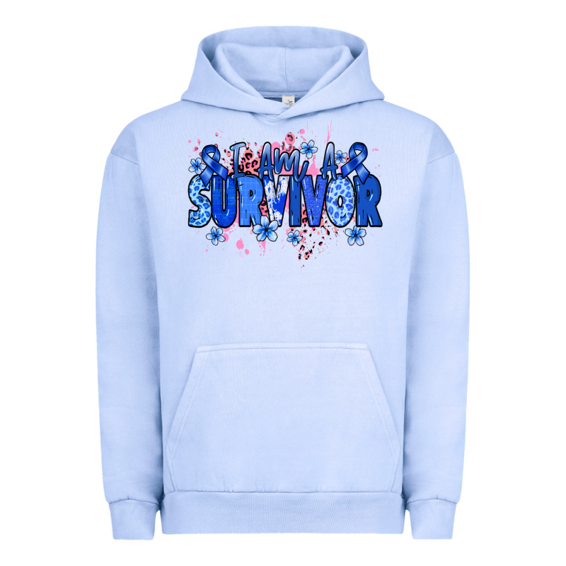 I Am A Survivor Colon Cancer Blue Ribbon Urban Hoodie by NancyCooperArtShop | Teevron