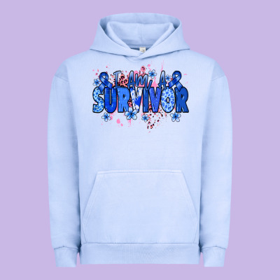 I Am A Survivor Colon Cancer Blue Ribbon Urban Hoodie Designed By Nancycooperartshop