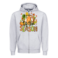 Heather Grey Tis' the season Fall American Football Zipper Hoodie - RanaPortraitStore