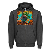 Charcoal Heather Western Fall Thanksgiving Turkey Zipper Hoodie - RanaPortraitStore