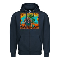 Navy Western Fall Thanksgiving Turkey Zipper Hoodie - RanaPortraitStore