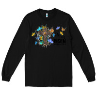 Black he is risen matthew 28 6 cross with butterflies cowhide background Long Sleeve Tee - BarkalooDesign