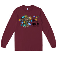 Burgundy he is risen matthew 28 6 cross with butterflies cowhide background Long Sleeve Tee - BarkalooDesign