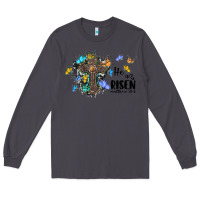 Smoke he is risen matthew 28 6 cross with butterflies cowhide background Long Sleeve Tee - BarkalooDesign