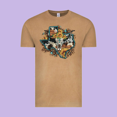 Bull Skull Leopard Cowhide Sunflower Texas Map Vintage Tee Designed By Artiststas