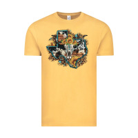Vintage Mustard bull skull leopard cowhide sunflower texas map Vintage Tee - Artiststas