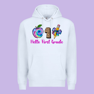 Hello First Grade Tie Dye 3200x2400 Premium Hoodie Designed By Adodesignshop