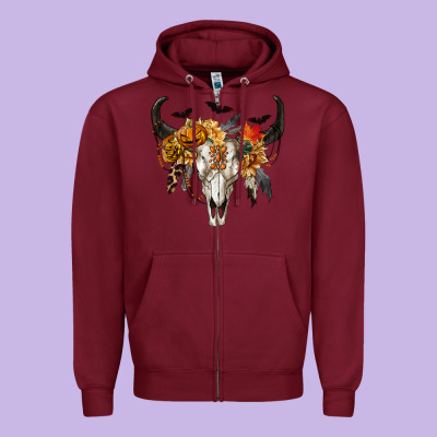 Zipper Hoodie Halloween Bull Skull