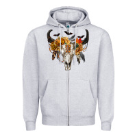 Heather Grey Halloween Bull Skull Zipper Hoodie - RanaPortraitStore