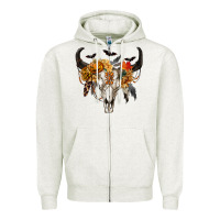 Oatmeal Heather Halloween Bull Skull Zipper Hoodie - RanaPortraitStore