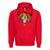 Red Halloween Bull Skull Zipper Hoodie - RanaPortraitStore