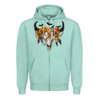 Seafoam Halloween Bull Skull Zipper Hoodie - RanaPortraitStore