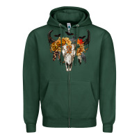 Sports Green Halloween Bull Skull Zipper Hoodie - RanaPortraitStore