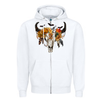 White Halloween Bull Skull Zipper Hoodie - RanaPortraitStore