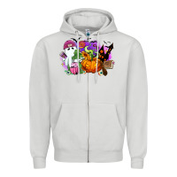 Dove Grey Halloween ghost and jack o lantern Zipper Hoodie - RanaPortraitStore