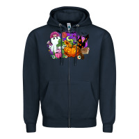 Navy Halloween ghost and jack o lantern Zipper Hoodie - RanaPortraitStore