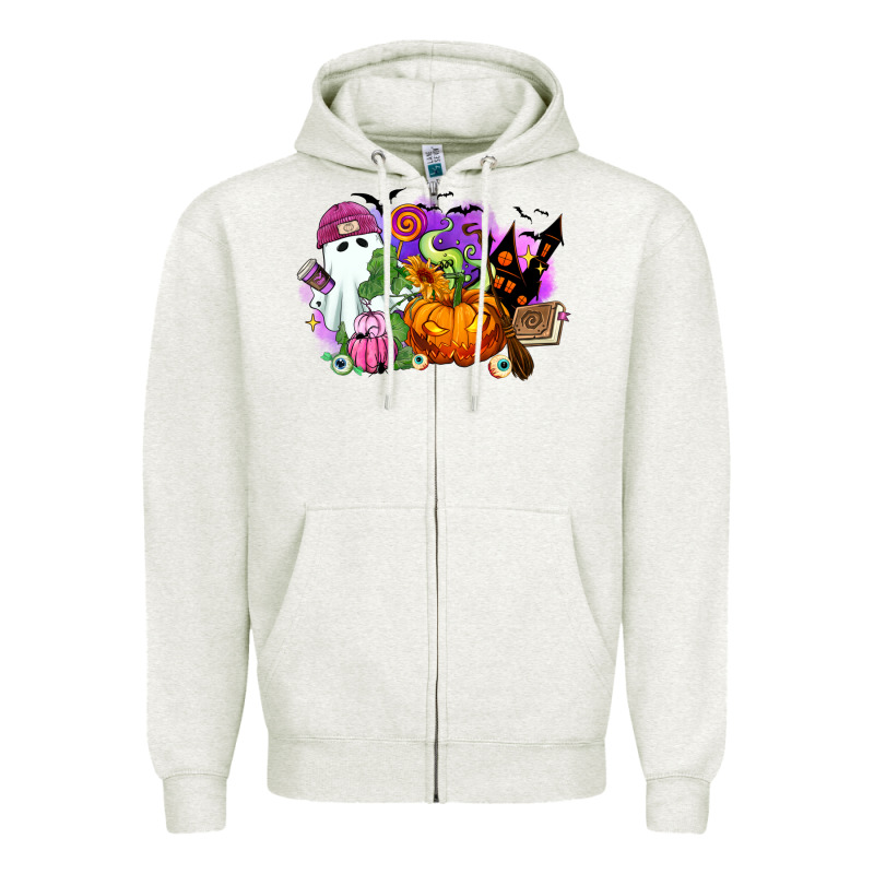 Halloween Ghost And Jack O Lantern Zipper Hoodie by RanaPortraitStore | Teevron