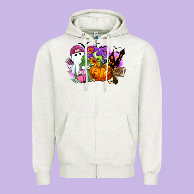 Zipper Hoodie Halloween ghost and jack o lantern