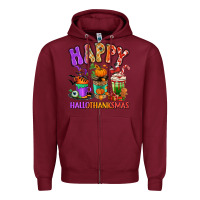 Burgundy Happy Hallothanksmas coffee cups Zipper Hoodie - RanaPortraitStore
