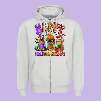 Zipper Hoodie Happy Hallothanksmas coffee cups