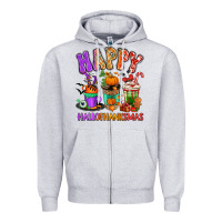 Heather Grey Happy Hallothanksmas coffee cups Zipper Hoodie - RanaPortraitStore