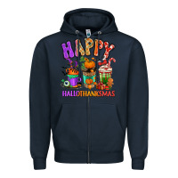 Navy Happy Hallothanksmas coffee cups Zipper Hoodie - RanaPortraitStore