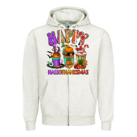Oatmeal Heather Happy Hallothanksmas coffee cups Zipper Hoodie - RanaPortraitStore