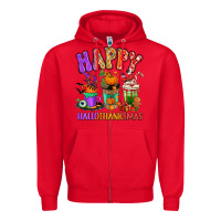 Red Happy Hallothanksmas coffee cups Zipper Hoodie - RanaPortraitStore