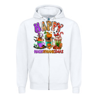 White Happy Hallothanksmas coffee cups Zipper Hoodie - RanaPortraitStore