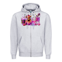 Heather Grey Halloween Heifer coffee cups Zipper Hoodie - RanaPortraitStore