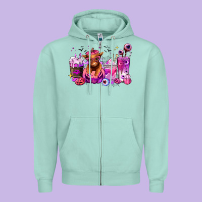 Zipper Hoodie Halloween Heifer coffee cups