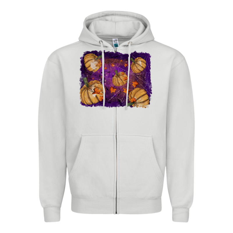 Halloween Pumpkin Cobweb Background Zipper Hoodie by RanaPortraitStore | Teevron