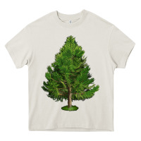 Cream White Pine Tree Illustrations Heavy Core Tee - LillyAllenDesigns