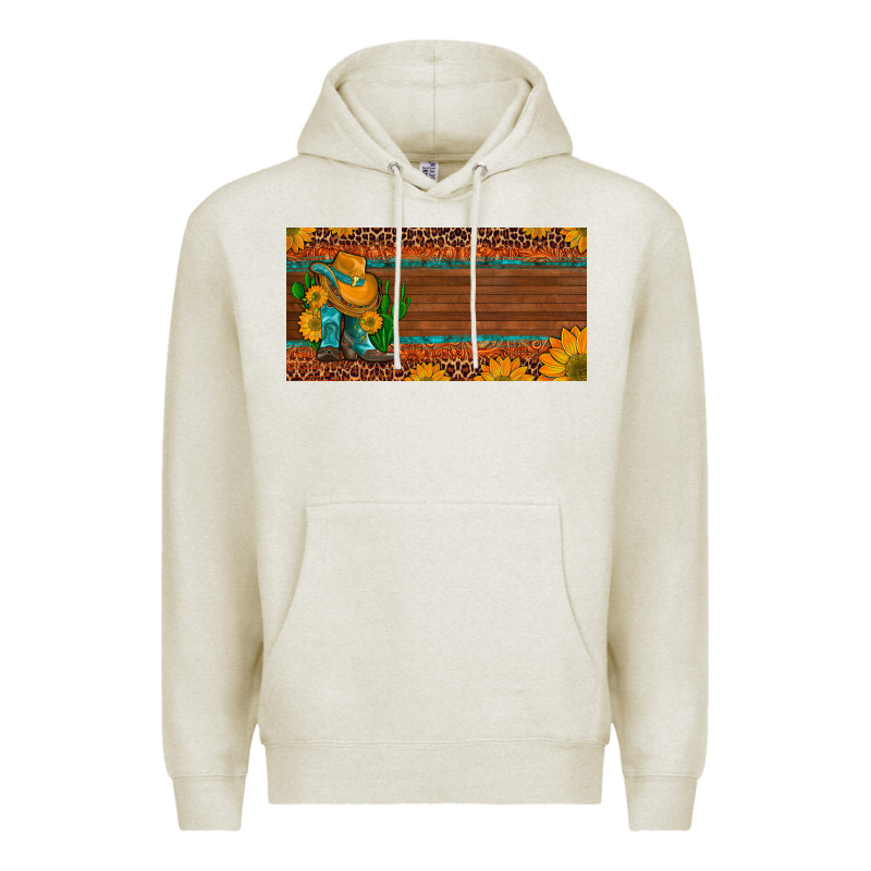 Custom Cowboy Boots Sunflowers And Cactus License Plate Premium Hoodie by Artiststas | Teevron