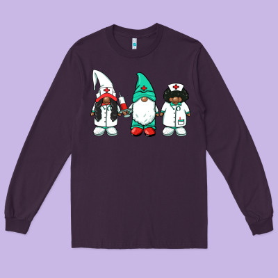 African American Nurse Gnomies Medical Gnomies Long Sleeve Tee Designed By Barkaloodesign