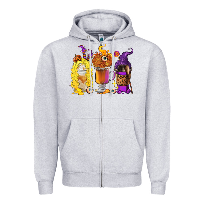 Halloween Hocus Pocus Coffee Cups Zipper Hoodie by RanaPortraitStore | Teevron