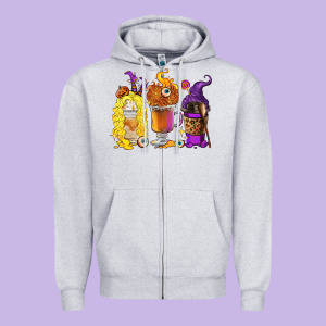 Halloween Hocus Pocus Coffee Cups Zipper Hoodie Designed By Ranaportraitstore