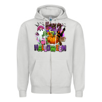 Dove Grey Happy Halloween Zipper Hoodie - RanaPortraitStore