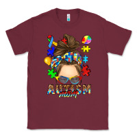 Burgundy messy bun autism mom Classic Tee - RanaPortraitStore