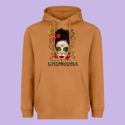 Mexicana Skull Girl Messy Bun Heavyweight Hoodie Designed By Texasbilliewilder