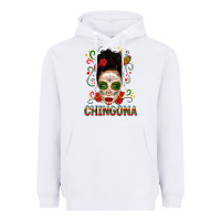 White Mexicana Skull Girl Messy Bun Heavyweight Hoodie - texasbilliewilder