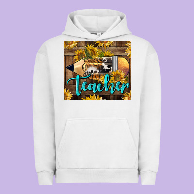Western Teacher Pencil With Sunflowers Urban Hoodie Designed By Lillyallendesigns