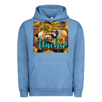 Pigment Pebble Blue Western Teacher Pencil With Sunflowers Urban Hoodie - LillyAllenDesigns