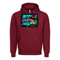 Burgundy Halloween Bad Witch Vibes Watercolor Zipper Hoodie - RanaPortraitStore