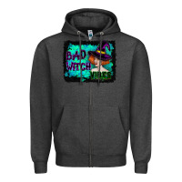 Charcoal Heather Halloween Bad Witch Vibes Watercolor Zipper Hoodie - RanaPortraitStore