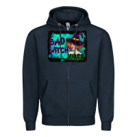 Navy Halloween Bad Witch Vibes Watercolor Zipper Hoodie - RanaPortraitStore