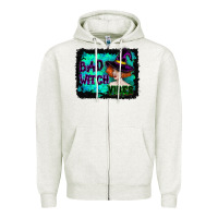 Oatmeal Heather Halloween Bad Witch Vibes Watercolor Zipper Hoodie - RanaPortraitStore