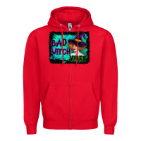 Red Halloween Bad Witch Vibes Watercolor Zipper Hoodie - RanaPortraitStore